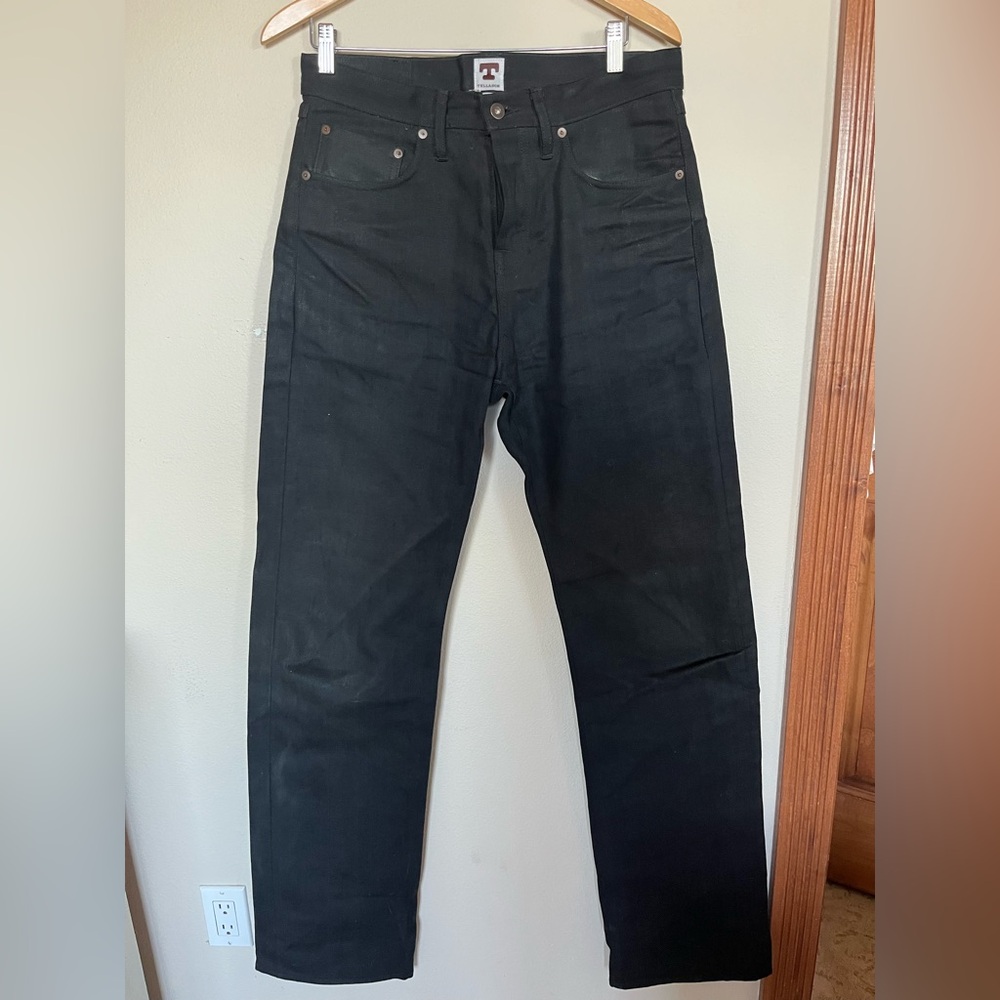 Tellason Men's Size 30 Fredy Wide Leg Black Denim Jeans Kaihara